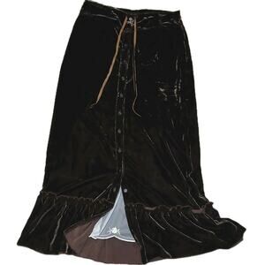 Wetseal Velvet Maxi Skirt M Chocolate Brown Button Front Lace Peekaboo Y2K Fairy
